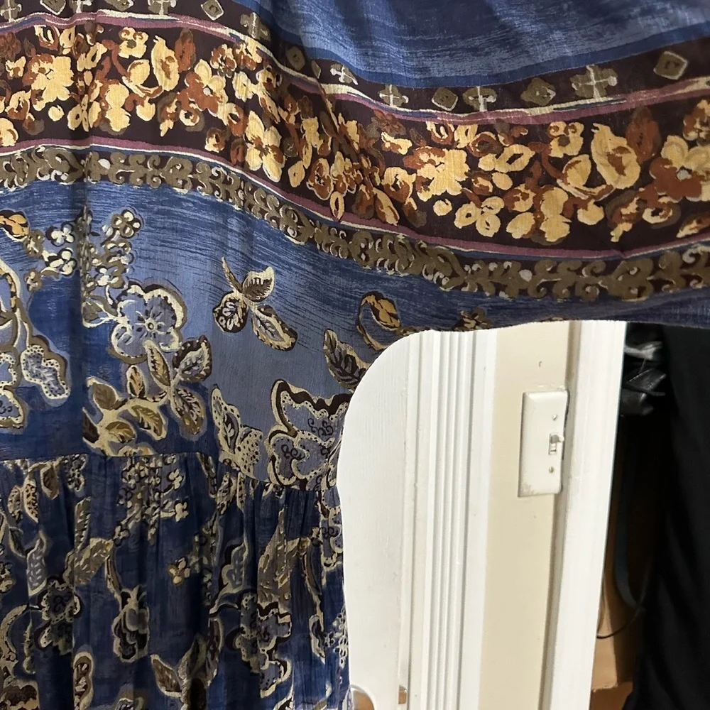 Vintage Carole Little Dress 20 Boho Floral Mid Dress Rayon Blue 11/4 - Picture 5 of 6